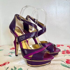 Sicking purple, magenta y2k Bebe 6 inch novelty heels size 8